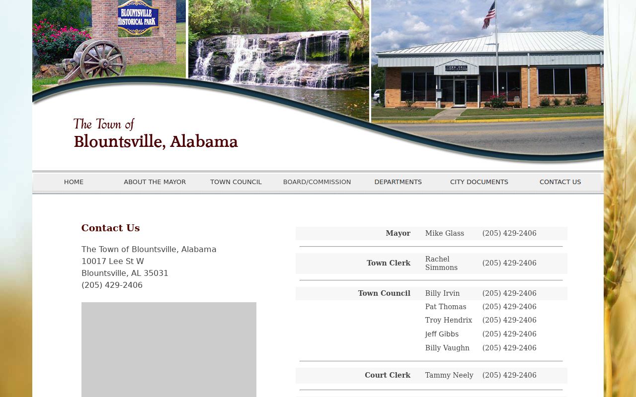 Blountsville criminal history police and Town Hall contact page