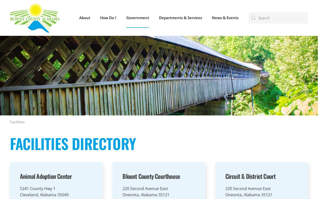 Blount County official facilities directory listing courthouse and justice offices