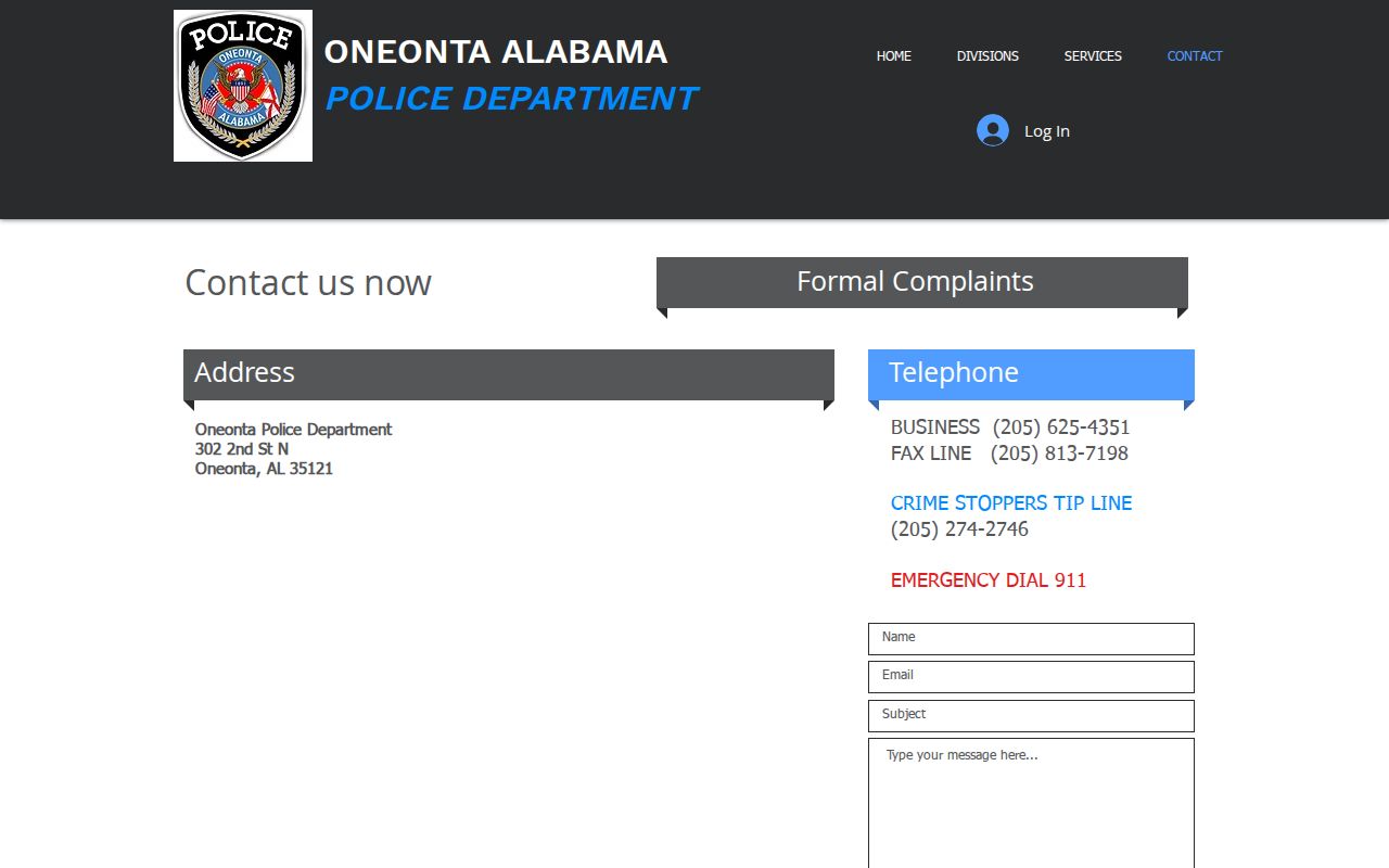 Oneonta Police Department contact for city criminal records