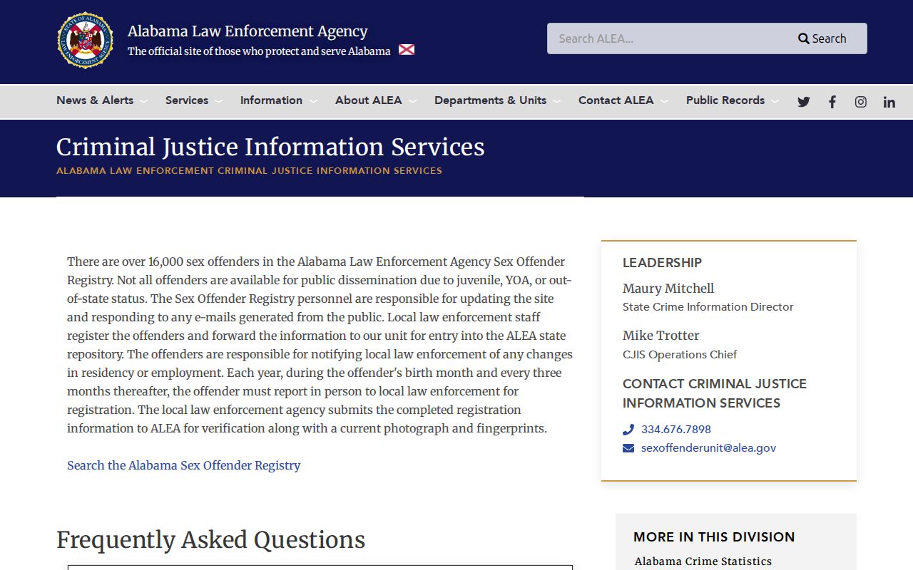 ALEA registry FAQ for a Blount County sex offender check